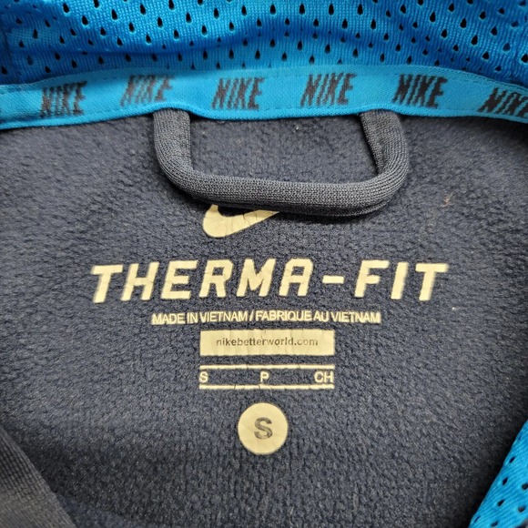 Nike Hoodie Mens Small Blue Therma-Fit Spellout Logo‎ Pockets Casual Outdoors - Picture 9 of 11